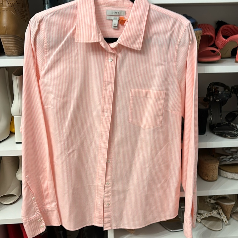 J Crew boy cut cotton button up   Beautiful bright orange and white stripe